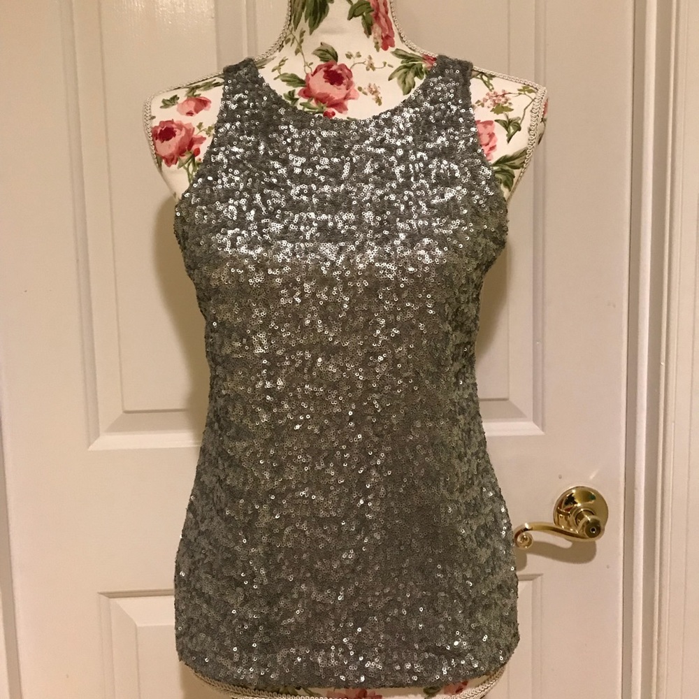 Ann Taylor silver sequin top Petite Medium